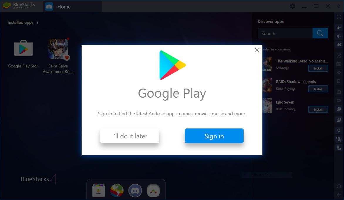 Možnost instalace pro Google Play: "Přihlásit se" nebo "Udělám to později"