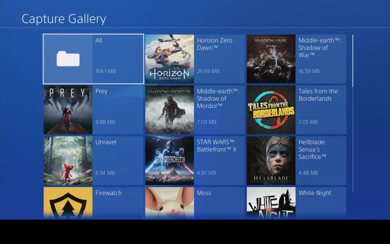 Galerie zachycení na systému PS4.