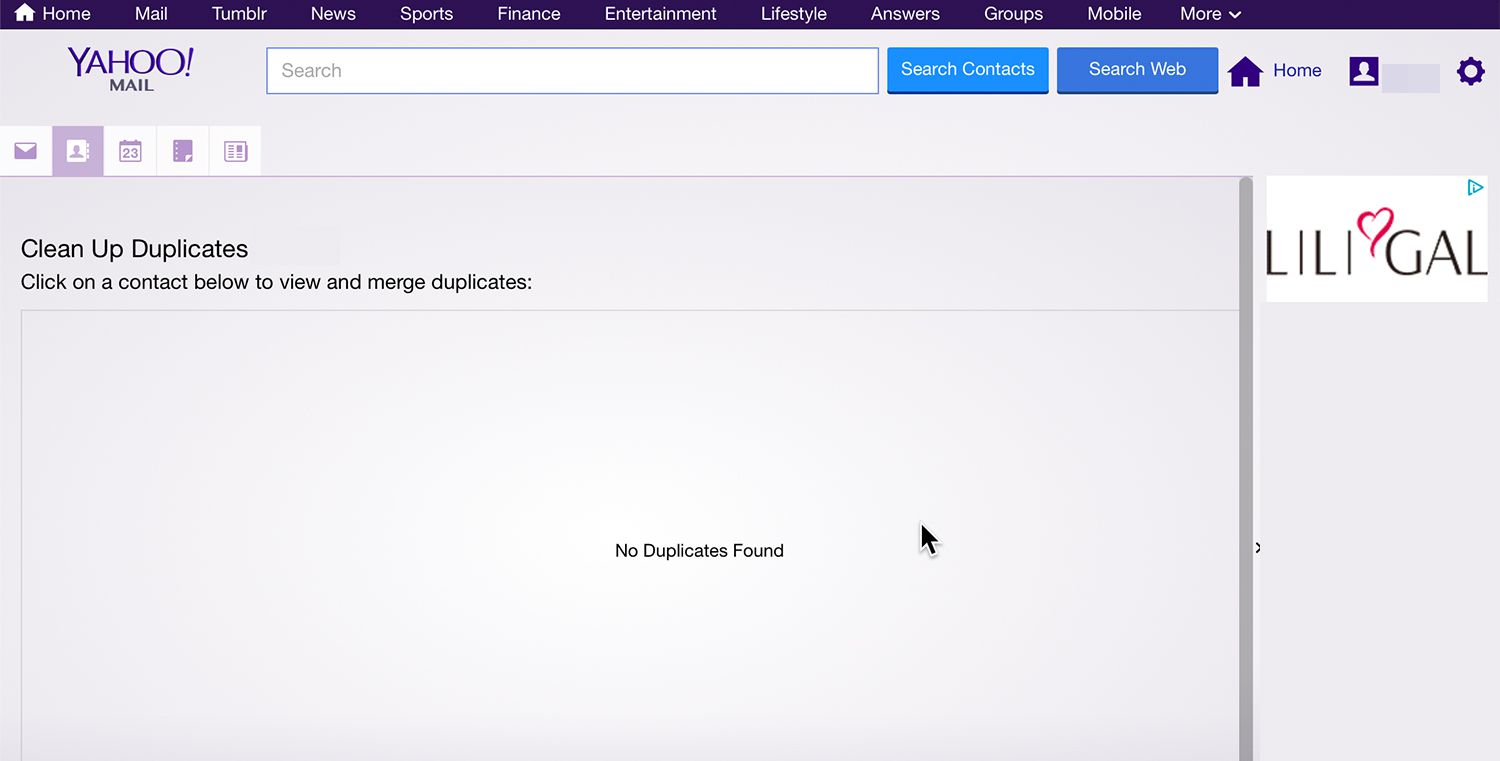 Obrazovka Yahoo duplikáty nezobrazuje žádné duplikáty.