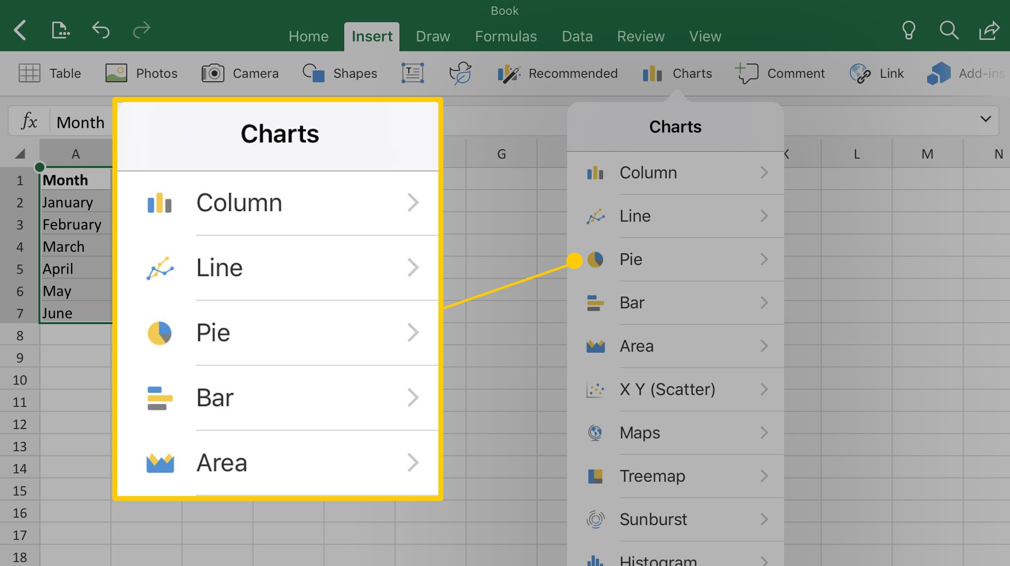 Vytvoření grafu v aplikaci Excel pro iPad