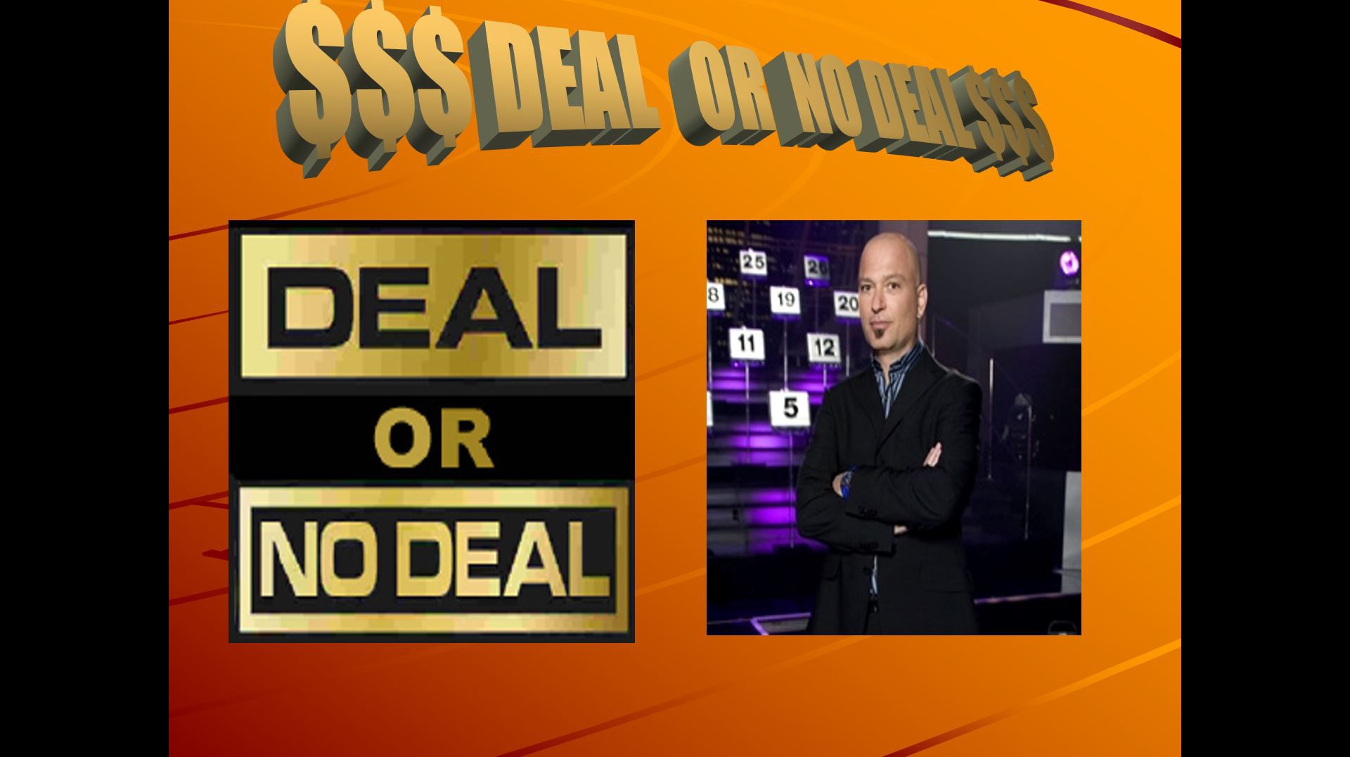 Úvodní obrazovka šablony dohody Deal or No Deal PowerPoint.