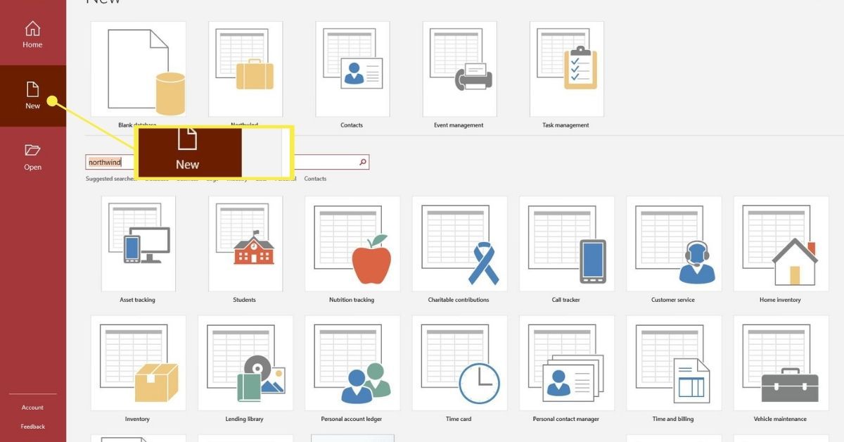 Novinka v levém panelu aplikace Access při spuštění