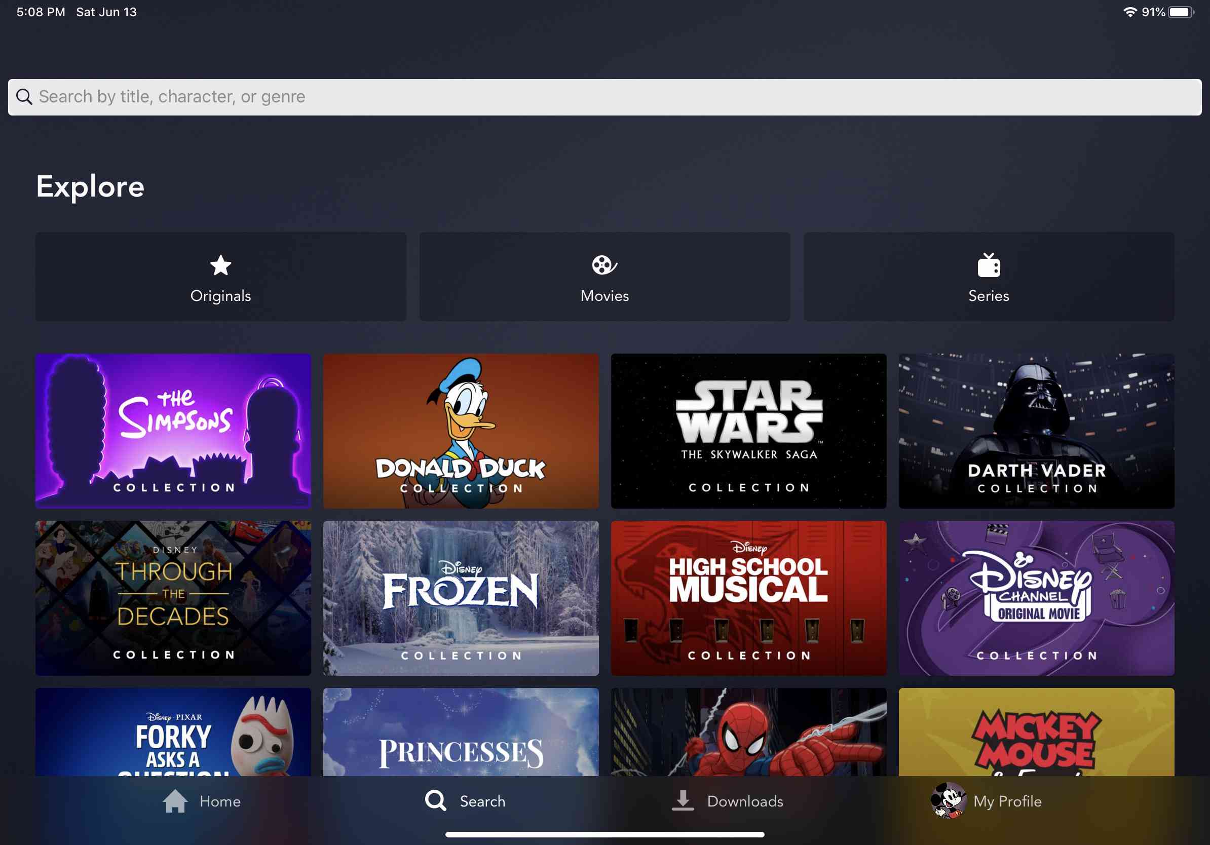 Screenshot obrazovky Disney Plus Search