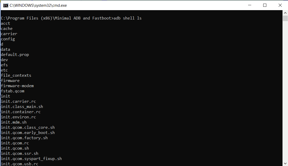 Screenshot z příkazu adb shell ls.