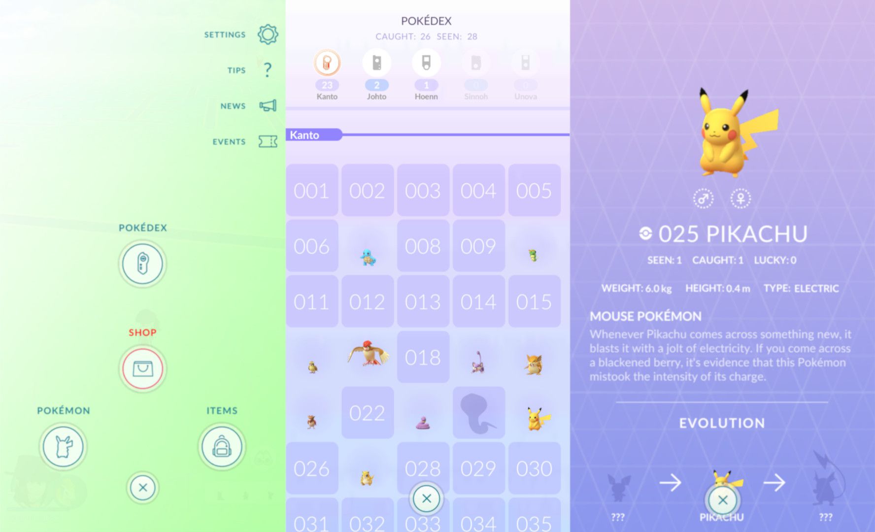 Pohled na Pokedex v Pokemon Go