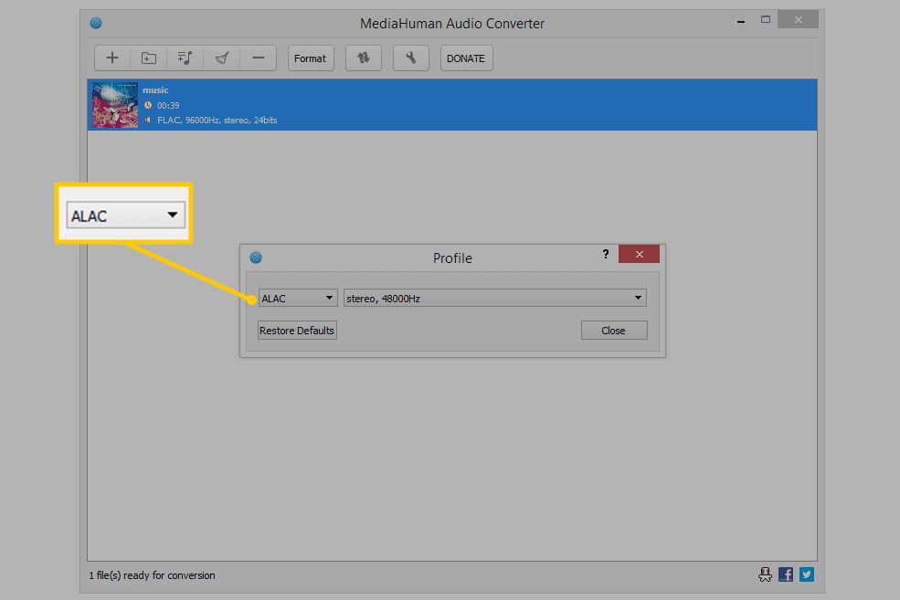 Možnost ALAC v MediaHuman Audio Converter