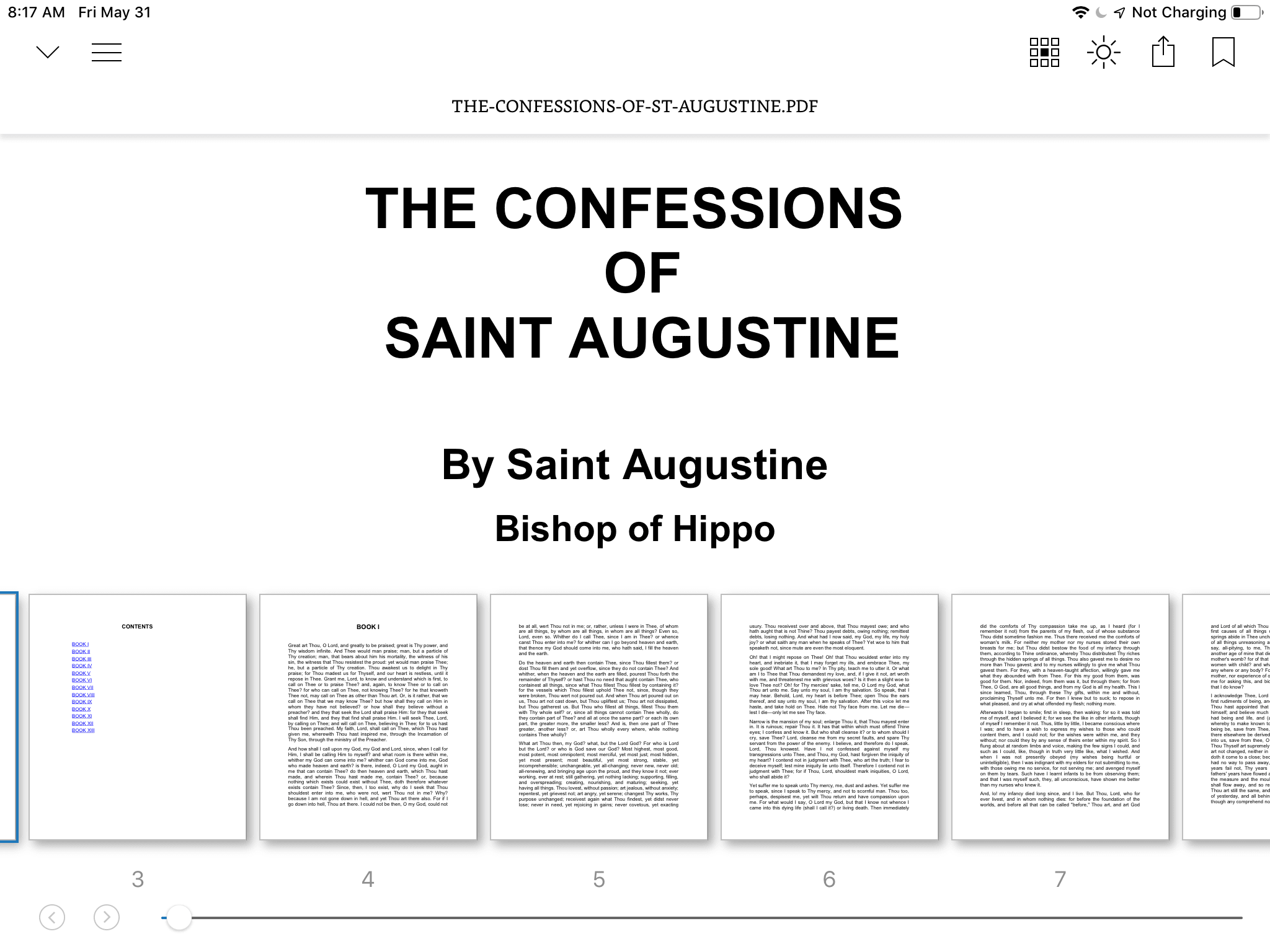 The Confessions of Saint Augustine open in the Kindle app for iPad