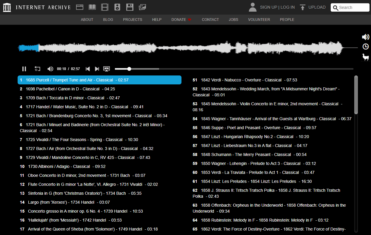 Stahování klasické hudby na Archive.org