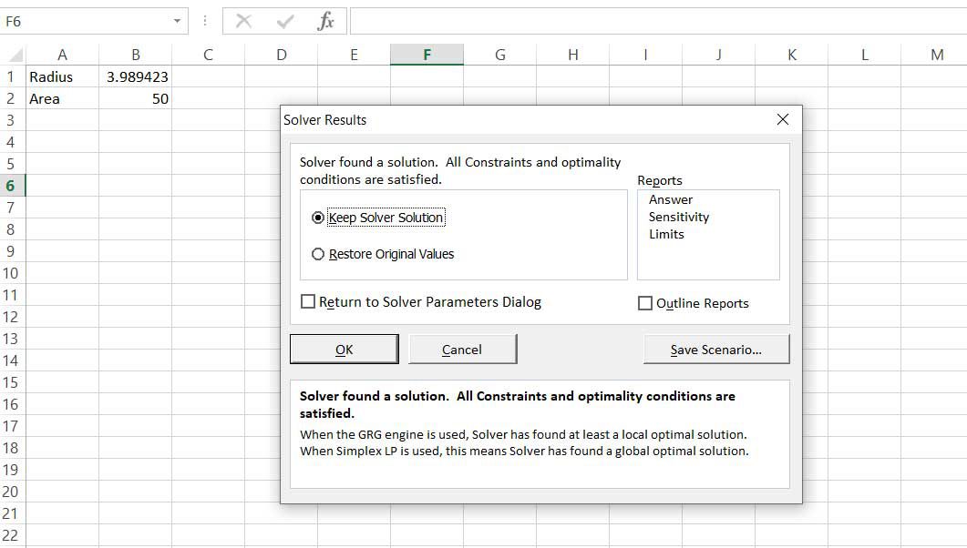 Výsledky Řešitele aplikace Excel