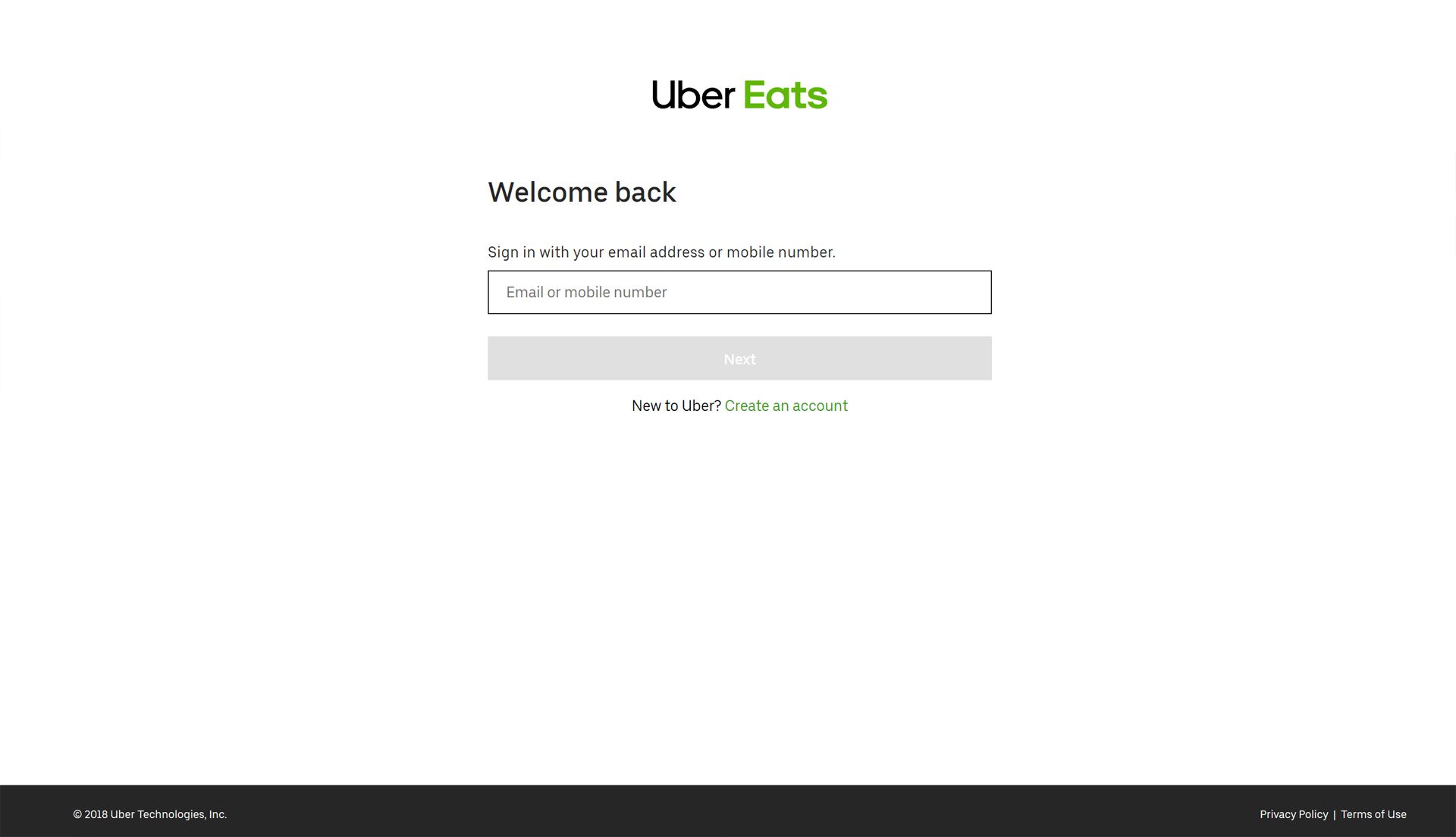 Web společnosti Uber Eats.