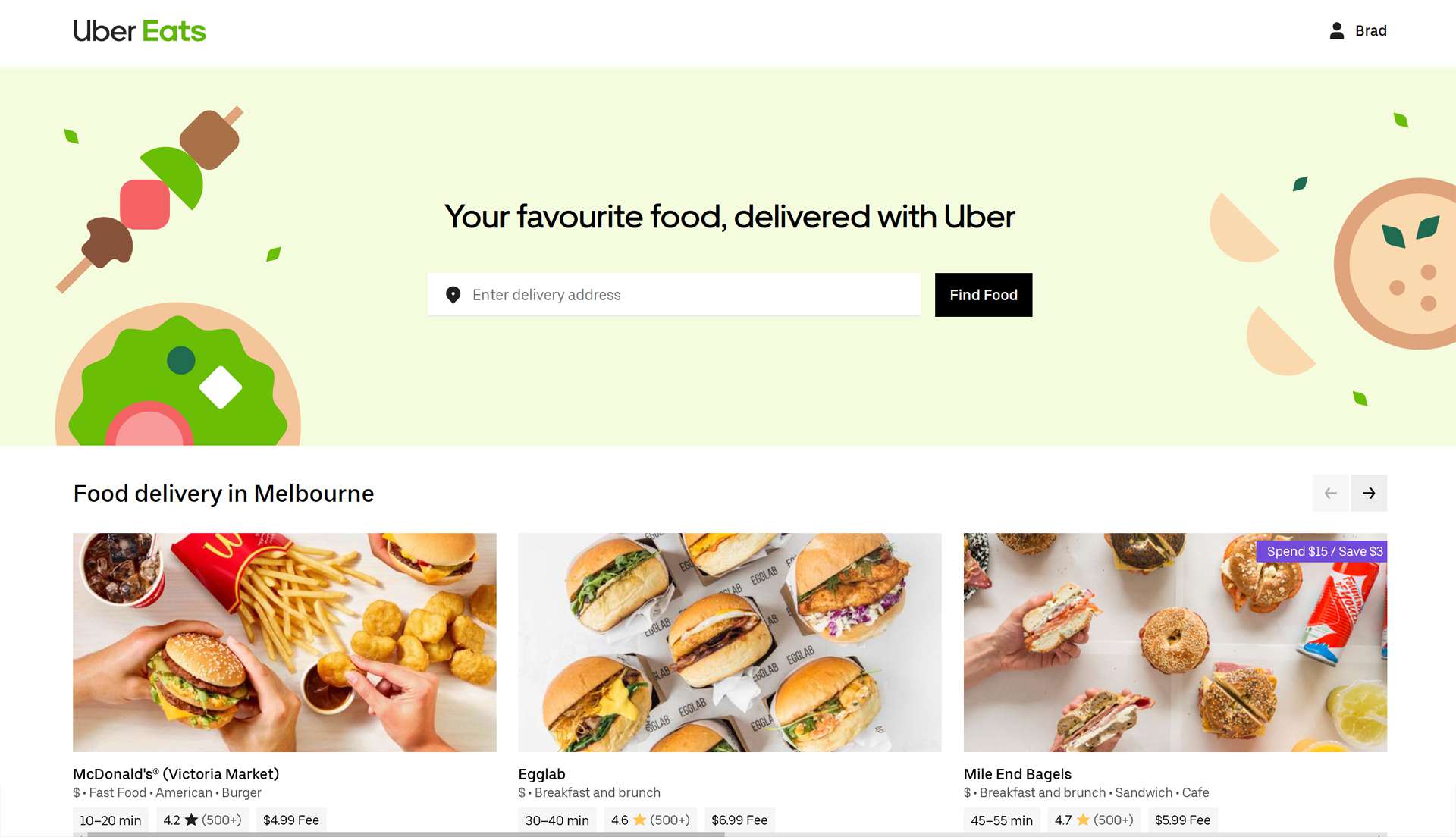 Web společnosti Uber Eats.