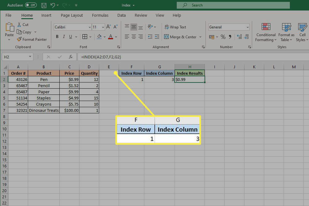 Funkce INDEX v aplikaci Excel