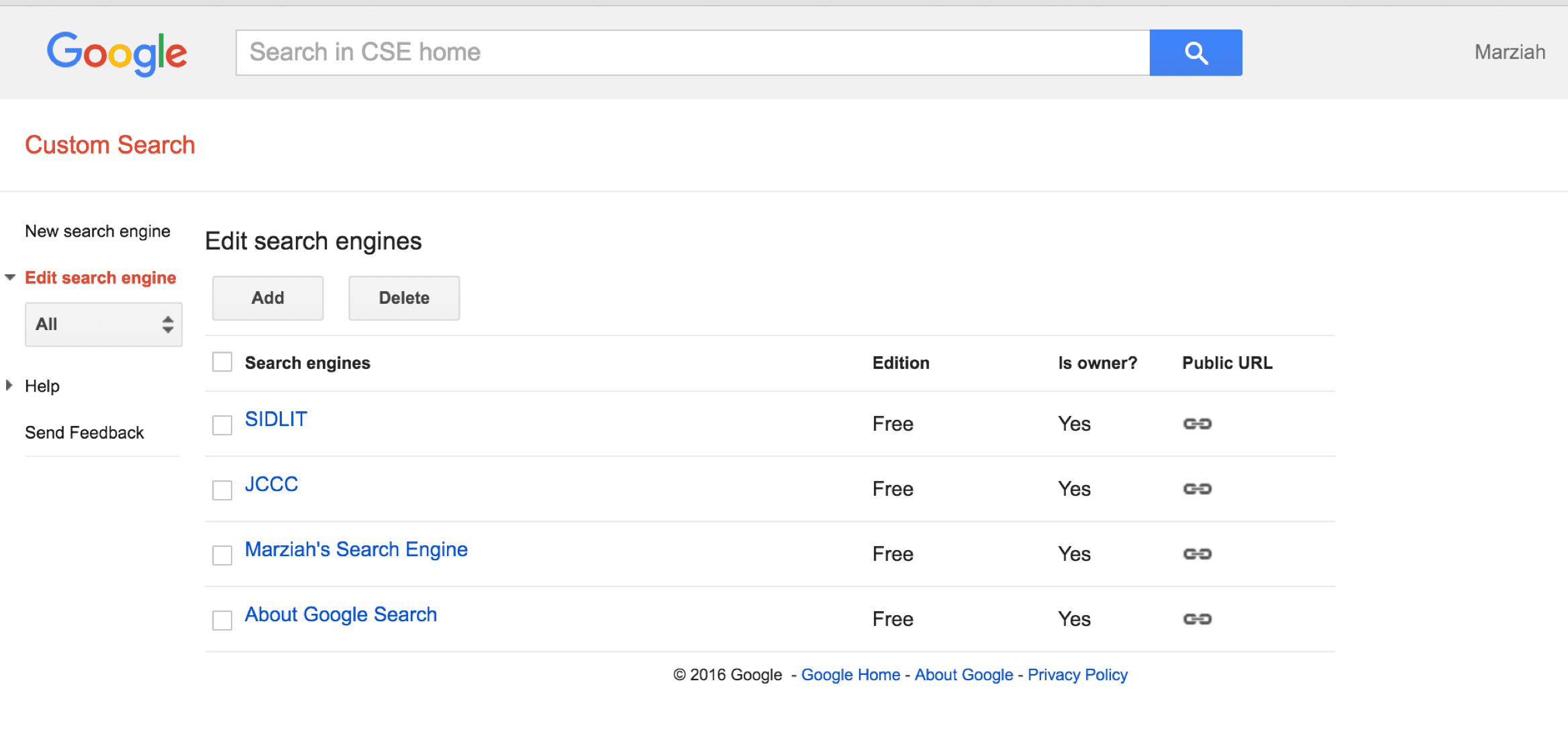 Příklad snímku obrazovky vlastního vyhledávače Google