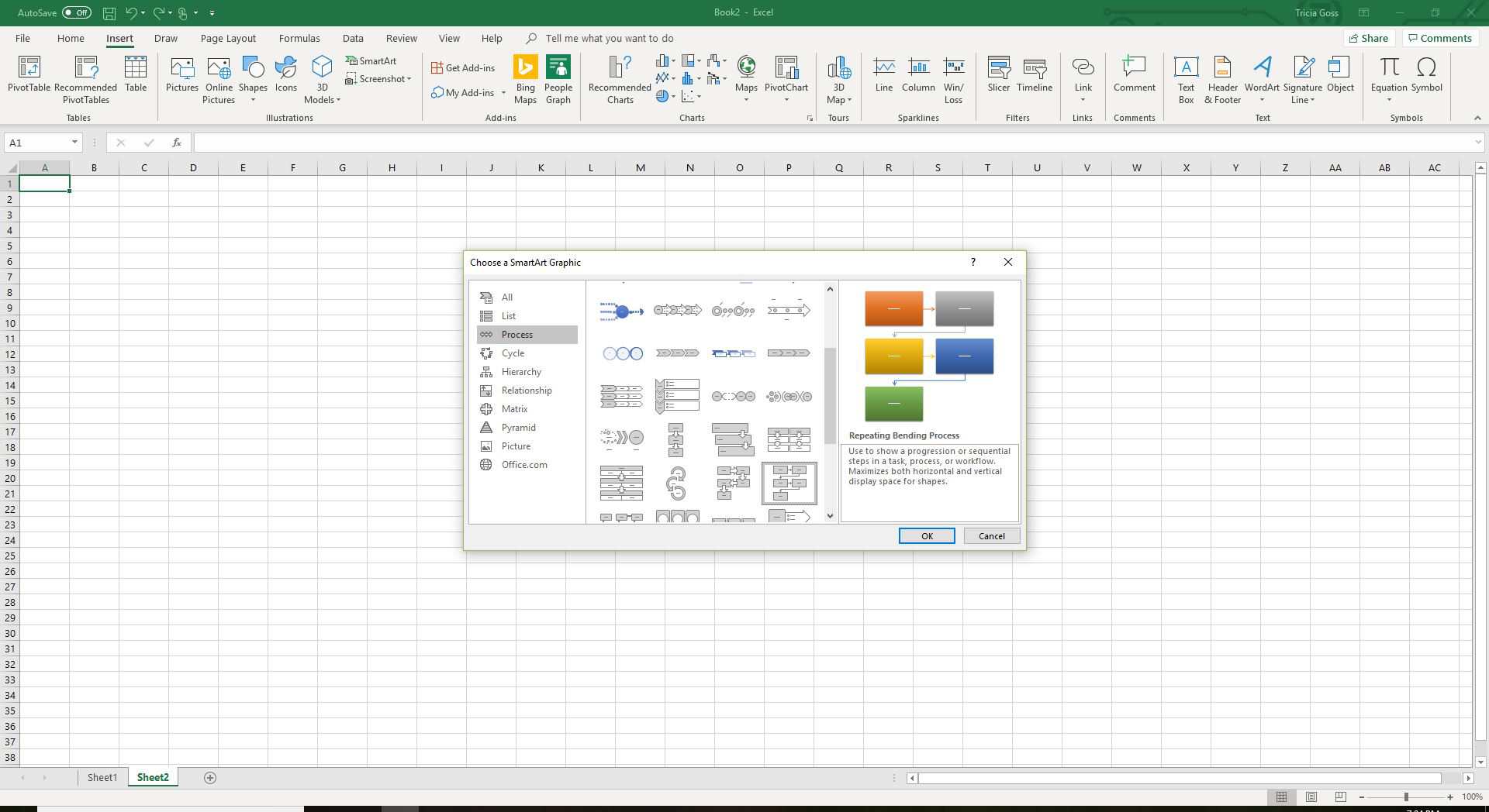 Příklad šablony vývojového diagramu v aplikaci Excel