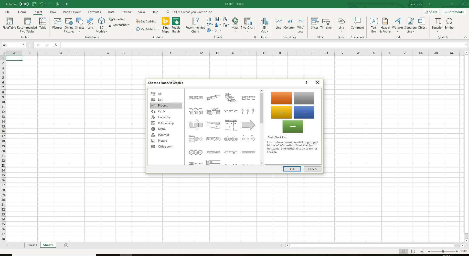 Kategorie procesu v aplikaci Excel SmartArt