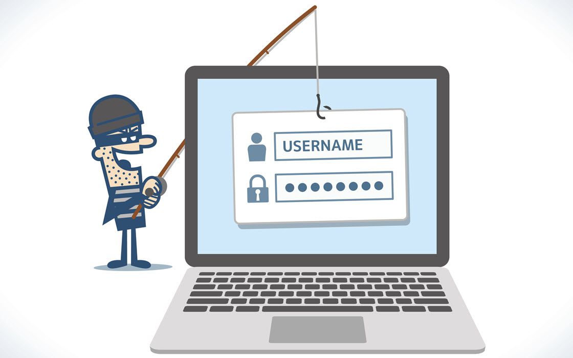 Ilustrace phishingu kyberzločinců na uživatelská jména a hesla;  typ sémantického kybernetického útoku.