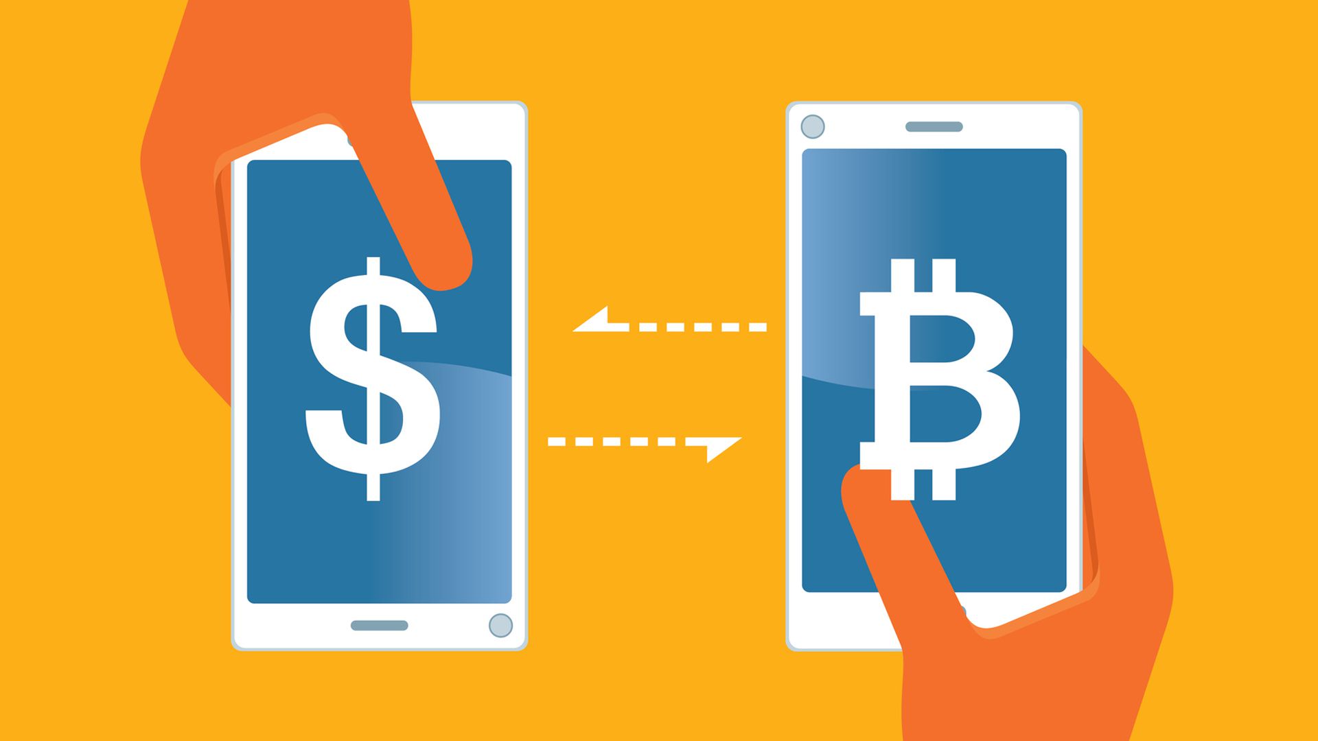 Dva mobilní telefony obchodující s dolary za bitcoiny