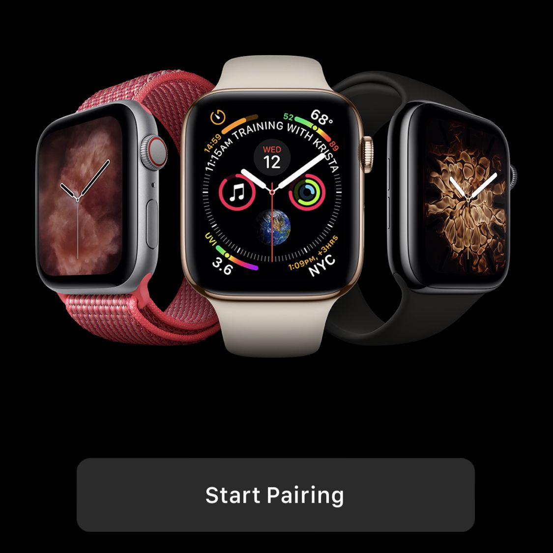 Screenshot aplikace Apple Watch před zahájením párování