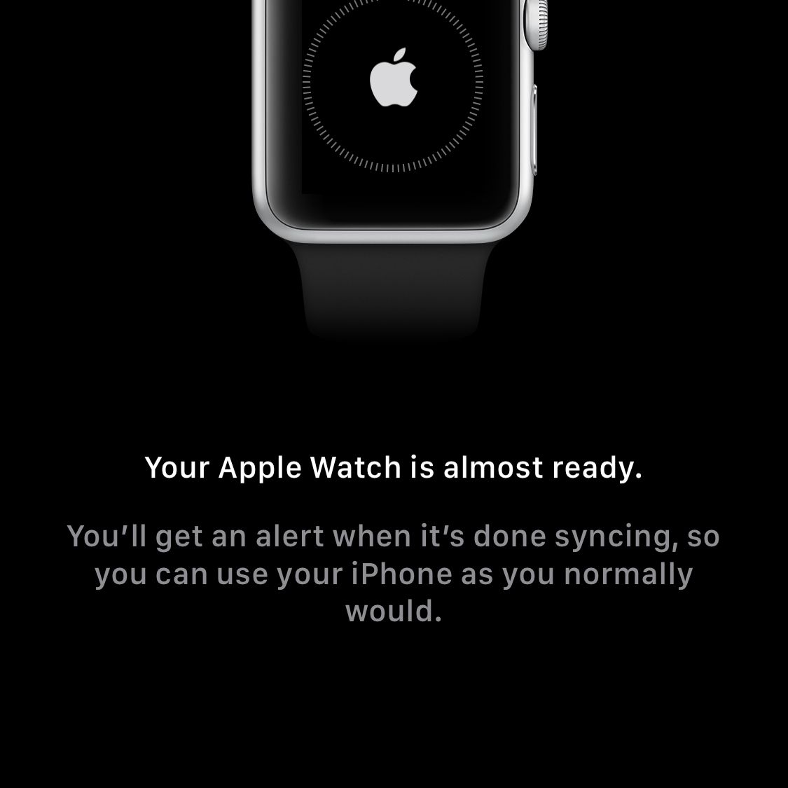 Obrazovka zobrazující synchronizaci hodinek Apple Watch a iPhone