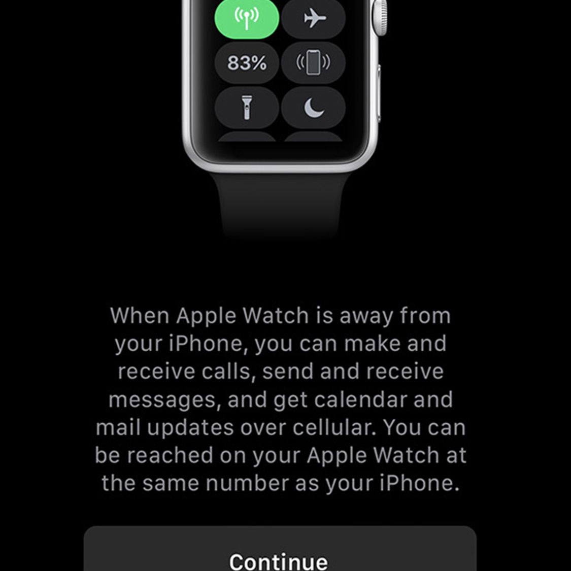Je nastavena obrazovka zobrazující mobilní službu pro Apple Watch