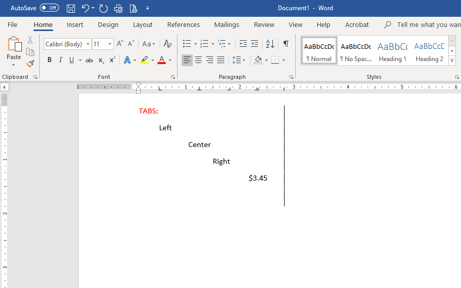 Microsoft Word s příklady karet.