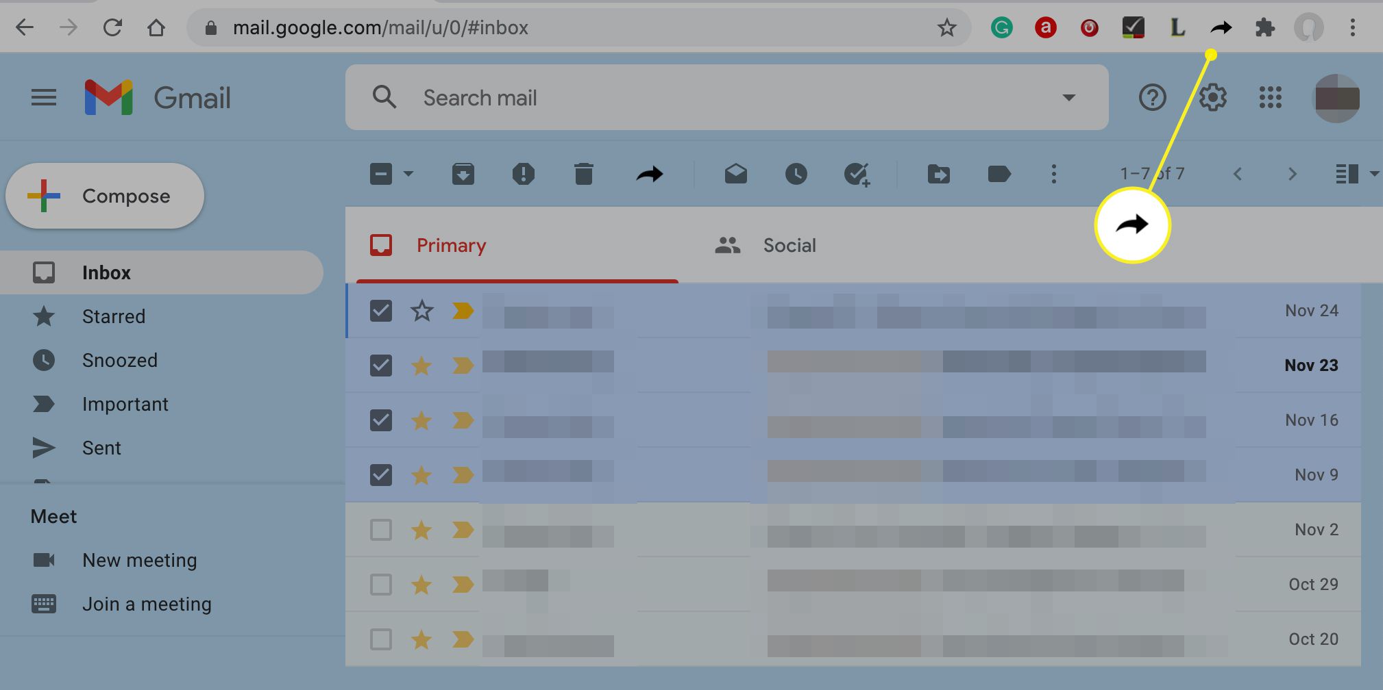 Ikona Multi Forward pro Gmail na liště Chrome