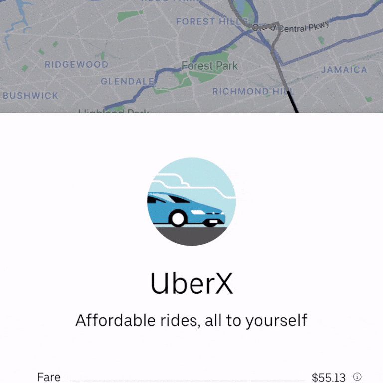 Screenshot aplikace Uber zobrazující rozšířené podrobnosti rezervace jízd.