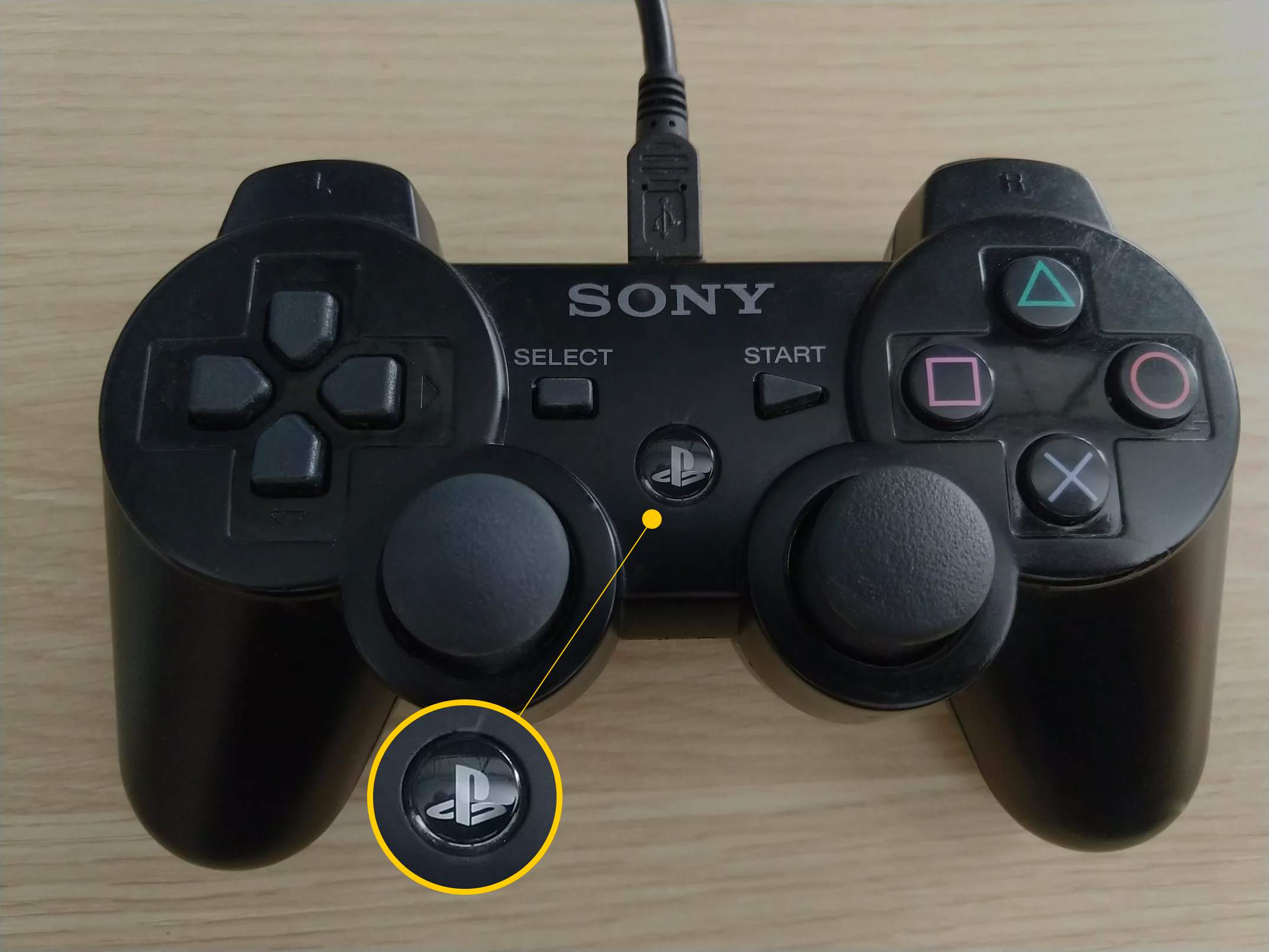 Tlačítko PS na ovladači PS3