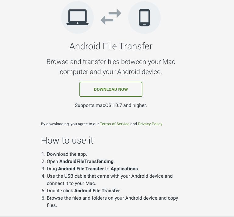 Screenshot aplikace Android File Transfer pro Mac