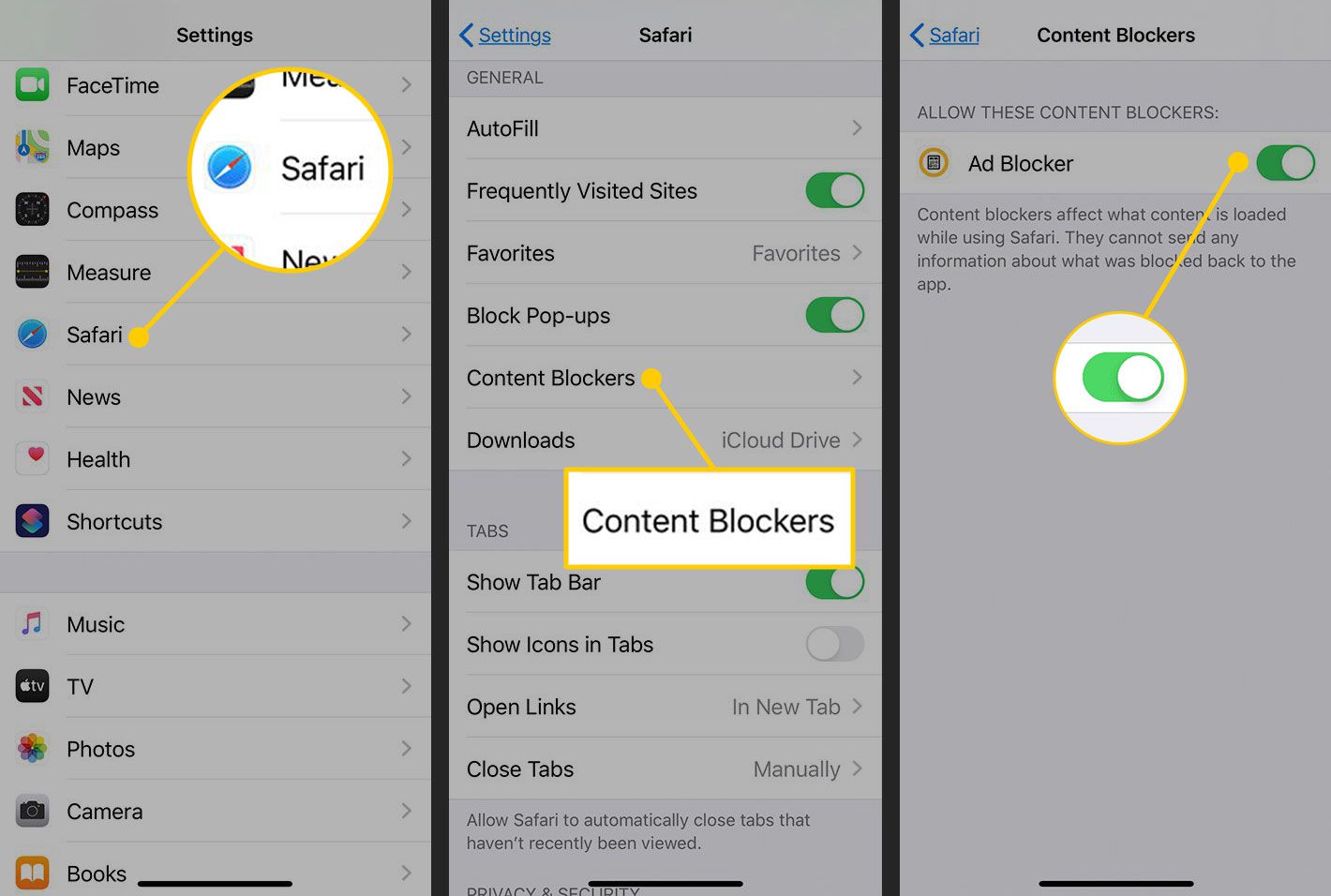 Zapnutí blokování obsahu v Safari pro iOS