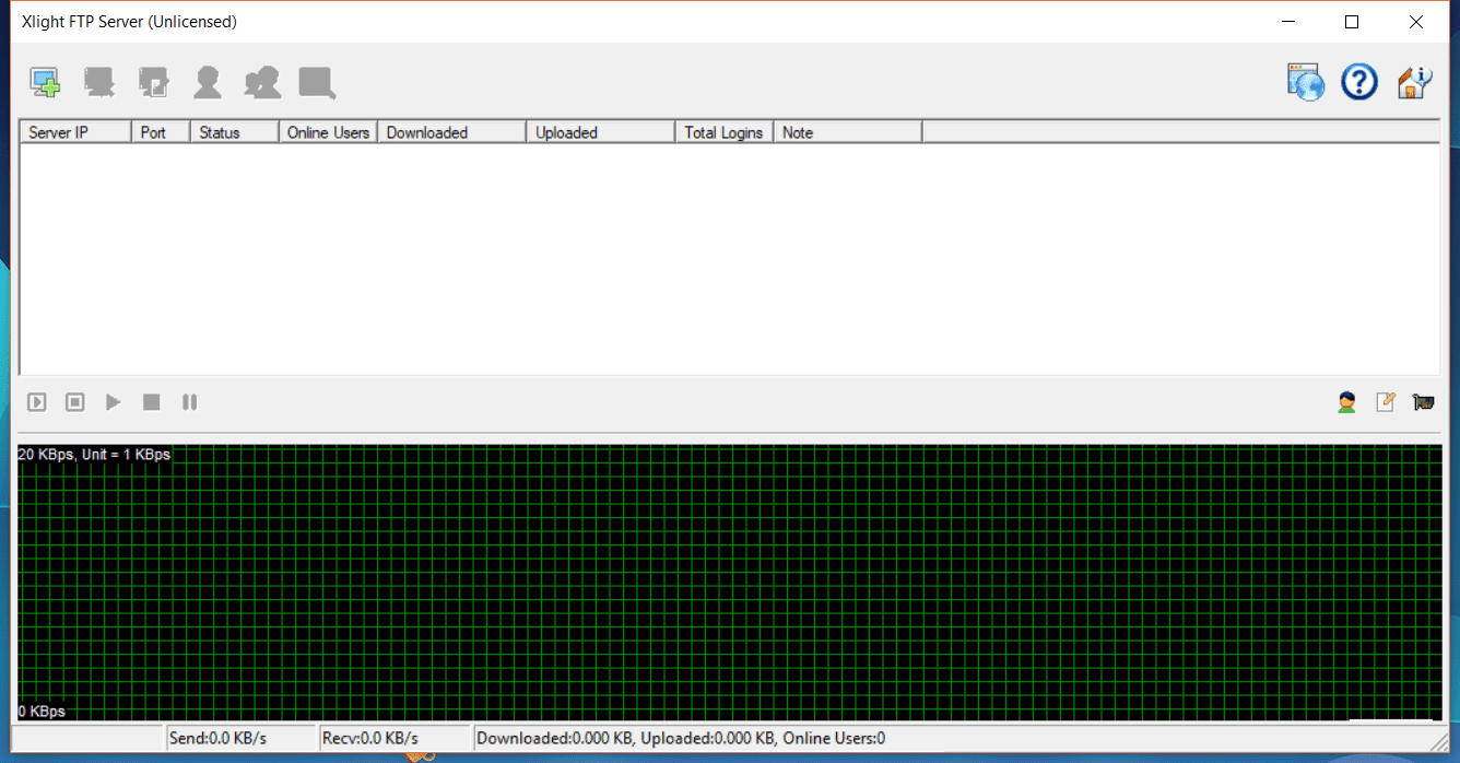 Snímek obrazovky serveru XFlight FTP v systému Windows