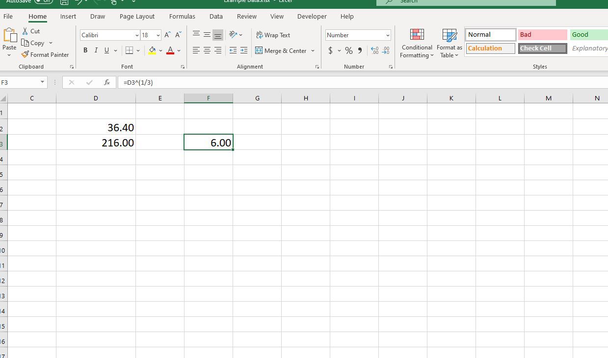 Screenshot vzorce krychle v aplikaci Excel