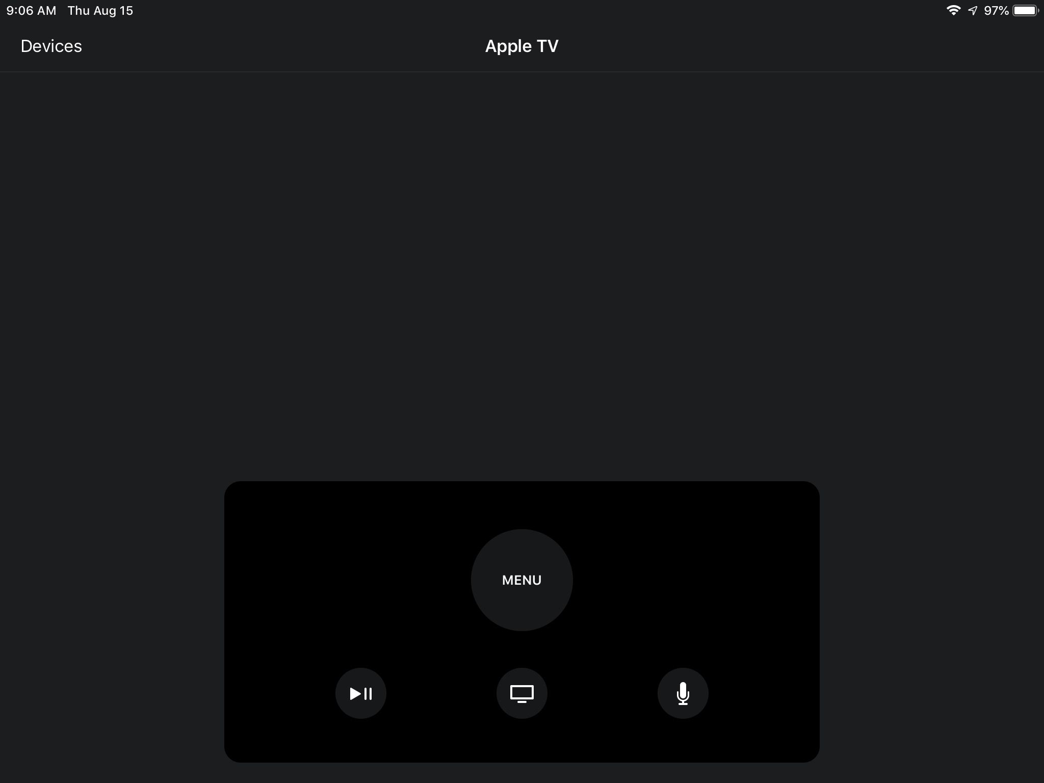 Rozhraní aplikace Apple TV Remote na iPadu