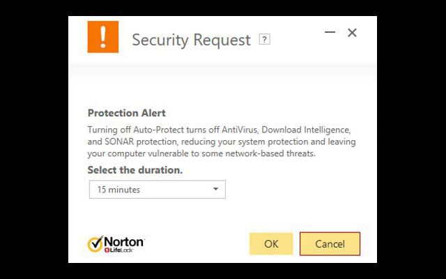 Snímek obrazovky okna Norton Security pro nastavení antiviru