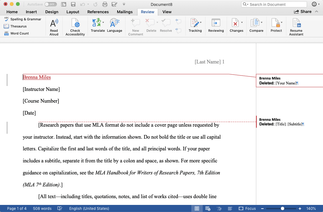 Nový dokument vytvořený pomocí nástroje Porovnat v aplikaci Microsoft Word