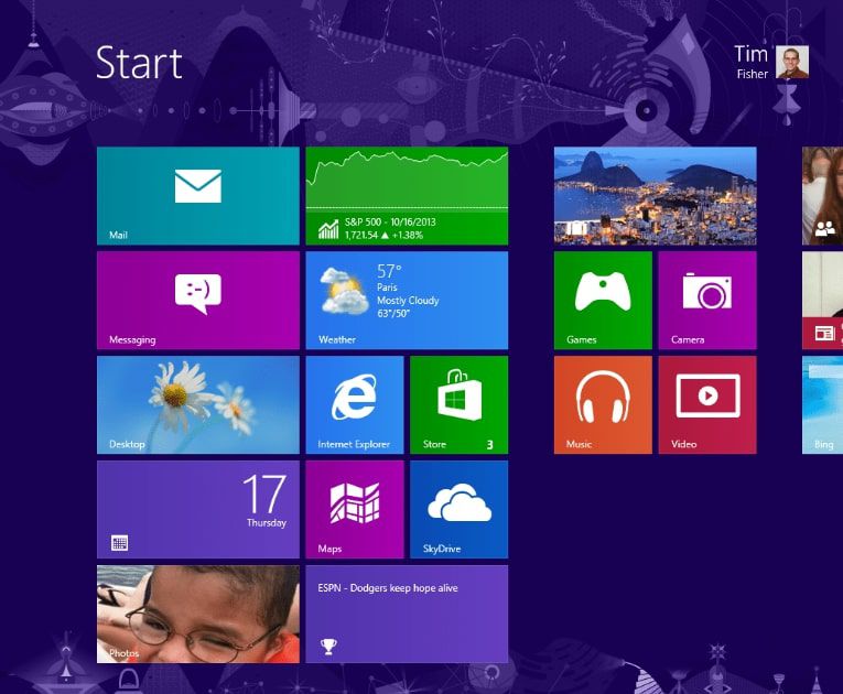 Úvodní obrazovka systému Windows 8