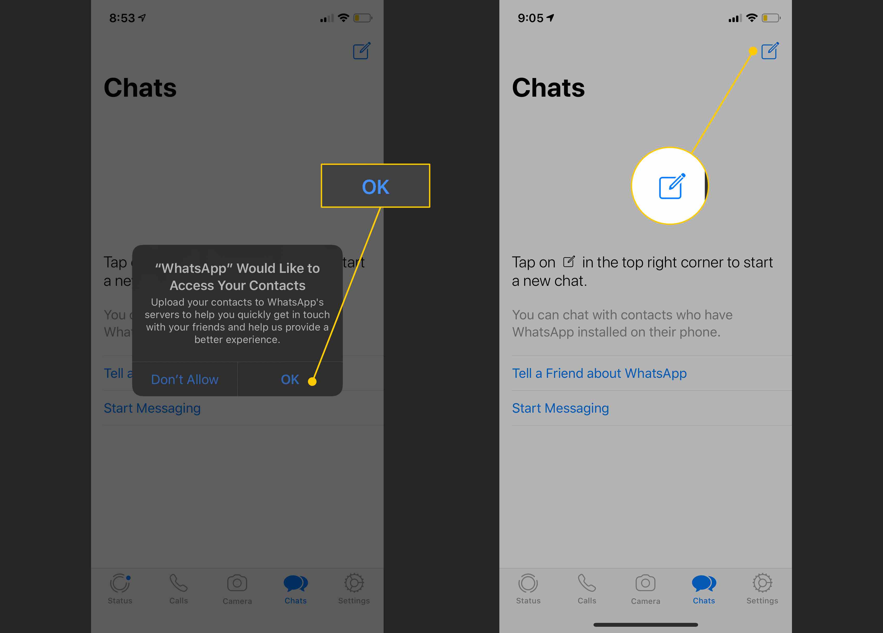 Tlačítko OK, Nové tlačítko chatu v WhatsApp pro iOS