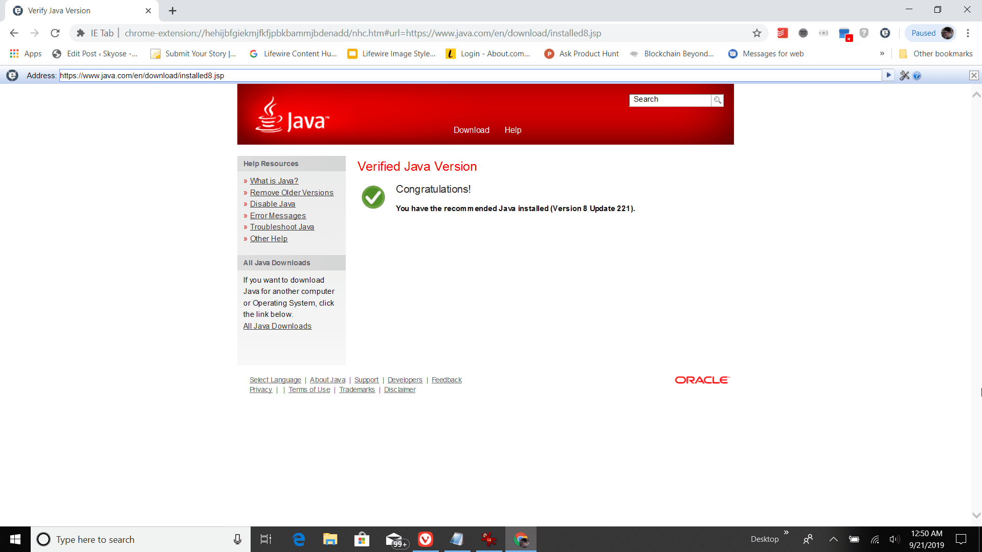 Screenshot z úspěšného testu verze Java