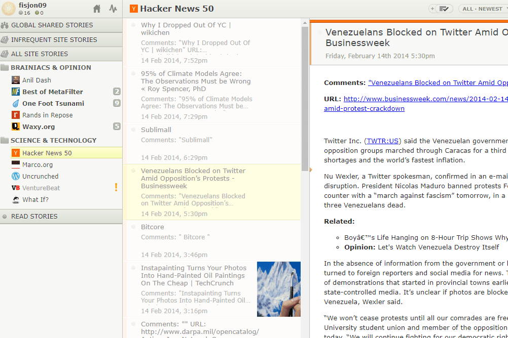 Online čtečka RSS NewsBlur