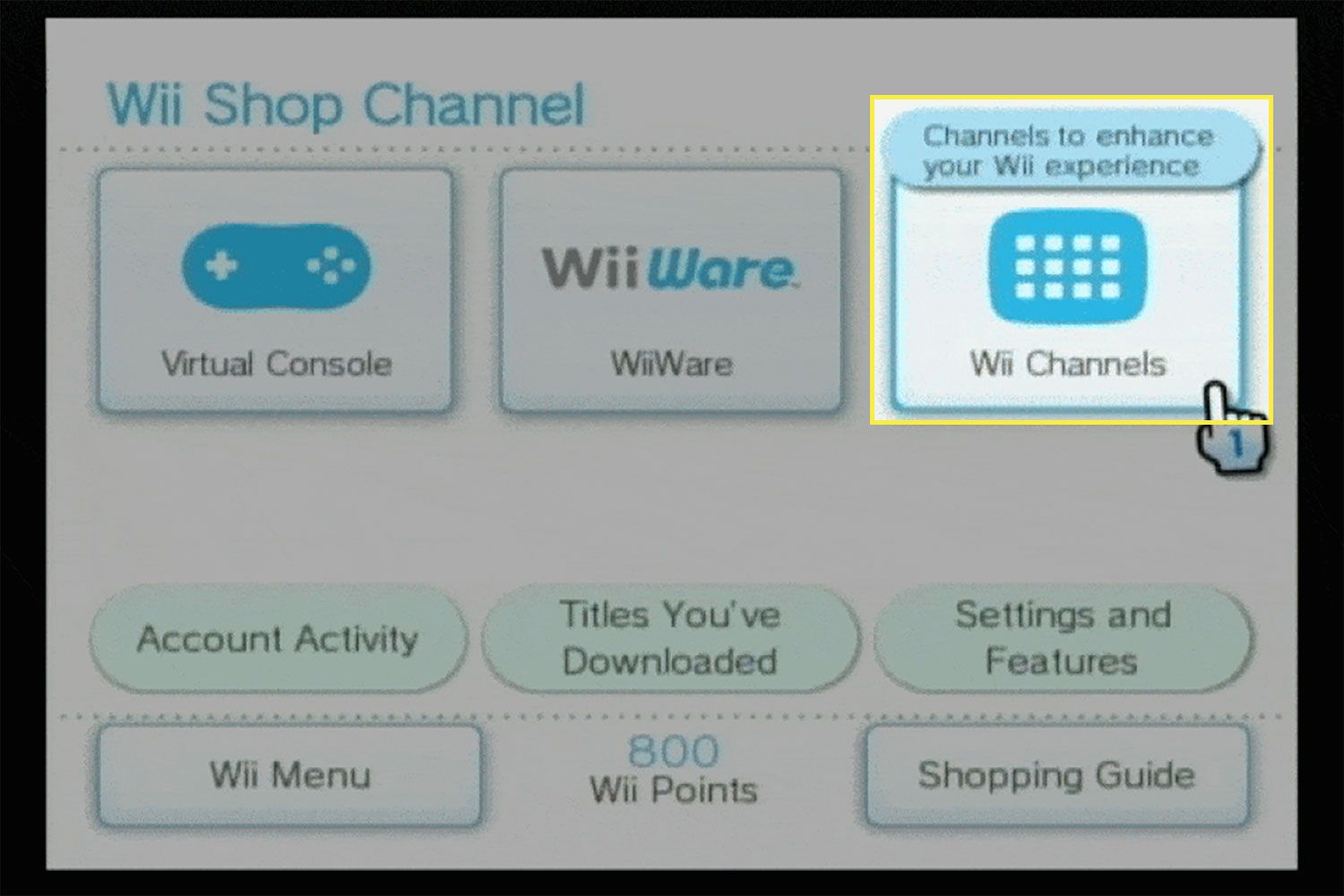 Možnost Kanály Wii v kanálu Wii Shop