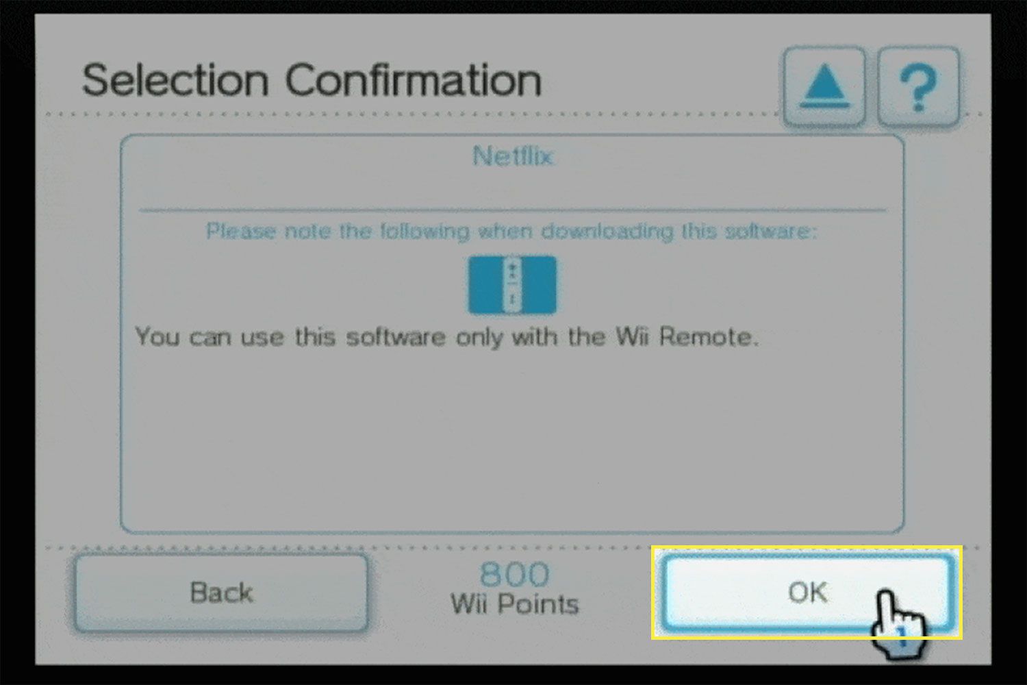 Tlačítko OK na obrazovce Potvrzení výběru