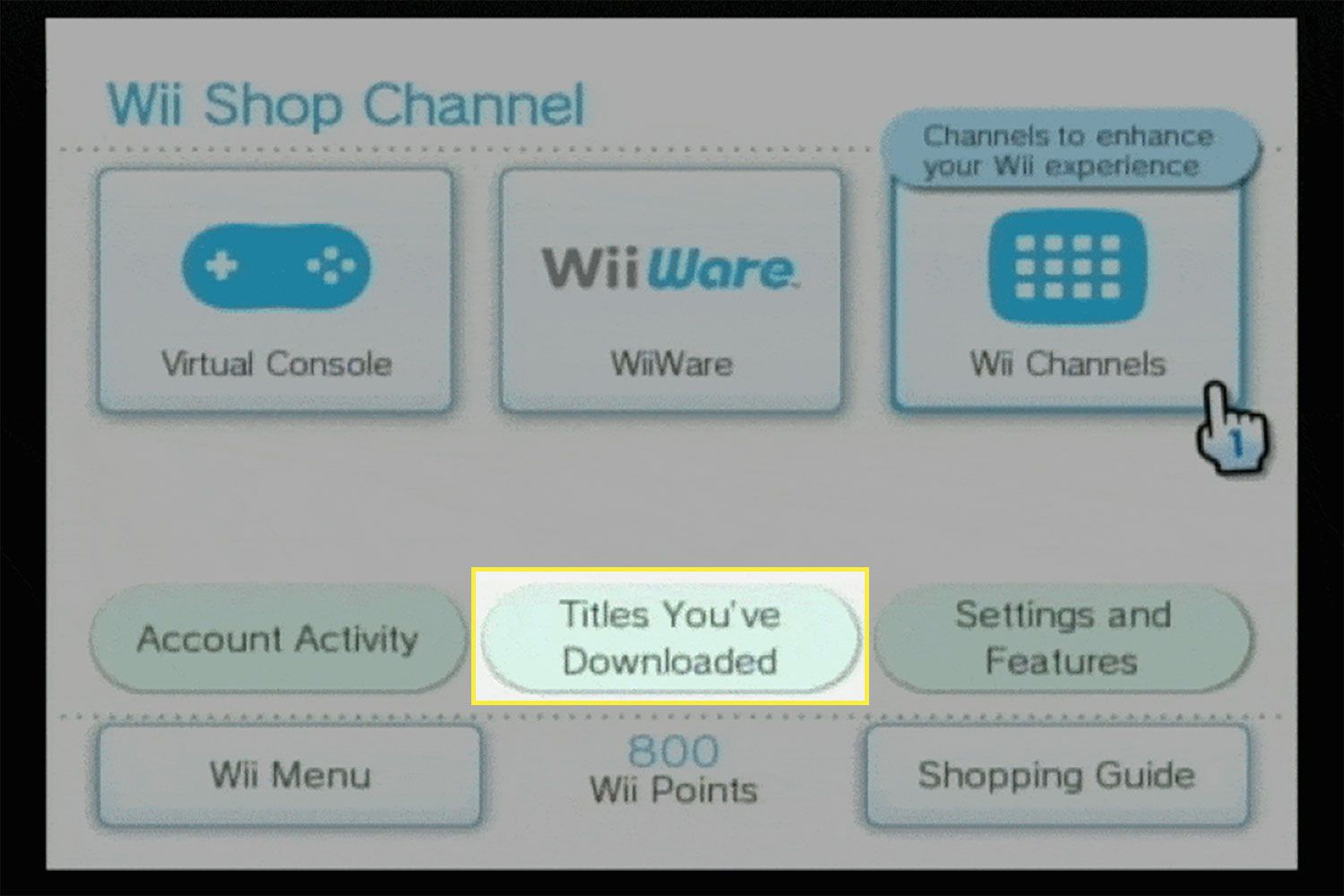 "Tituly, které jste si stáhli" v kanálu Wii Shop