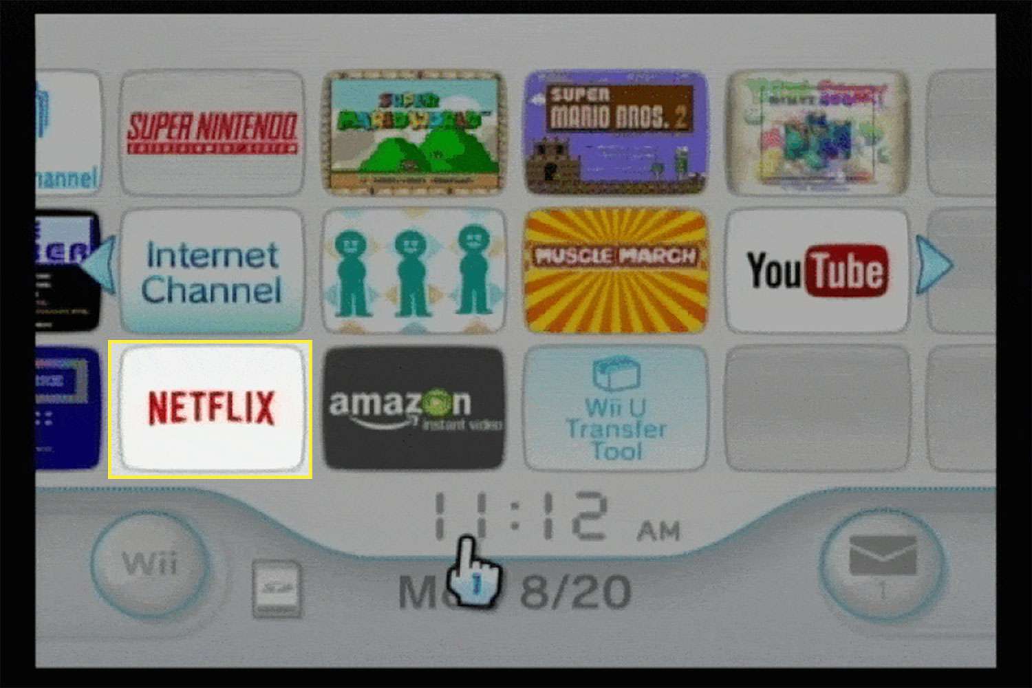 Kanál Netflix na domovské obrazovce Wii