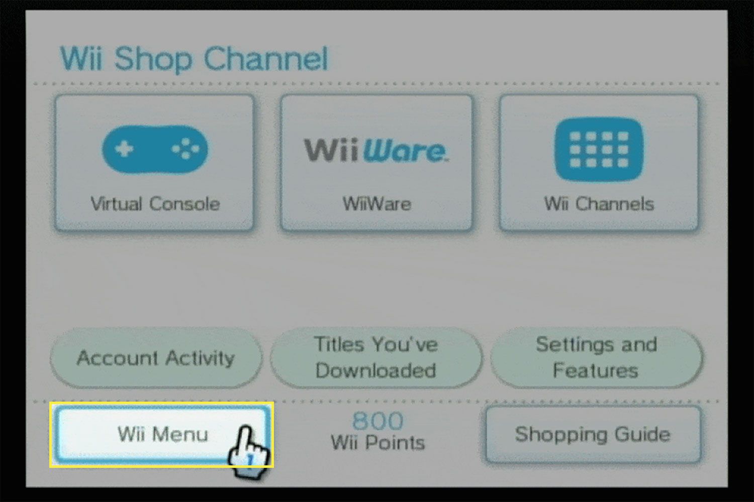 Tlačítko Wii Menu