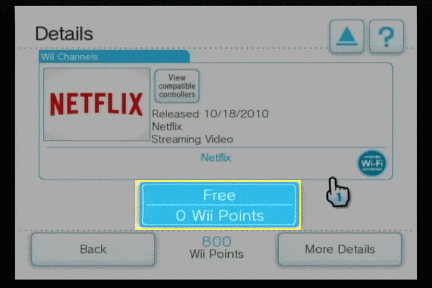 Tlačítko stahování v kanálu Wii Shop