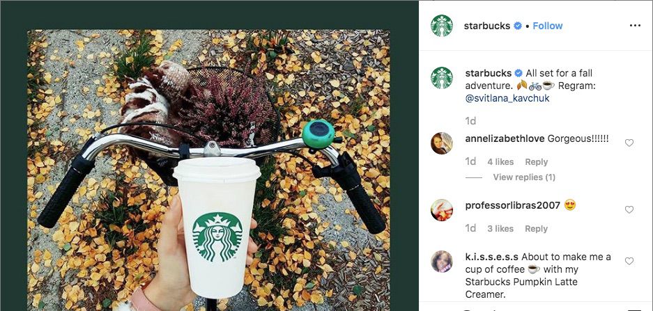 Příspěvek na Instagram s propagací Starbucks