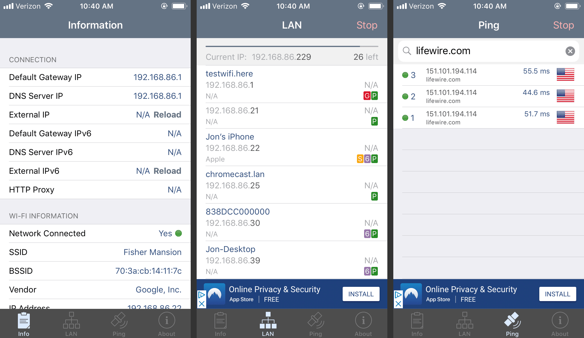 Aplikace Network Analyzer Lite pro iPhone