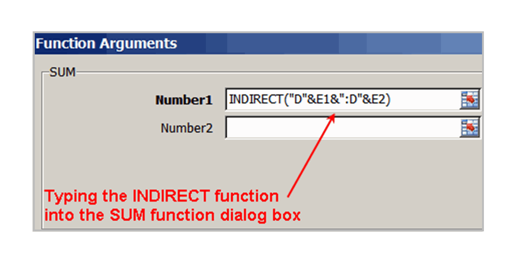 Zadání vnořené funkce INDIRECT v aplikaci Excel