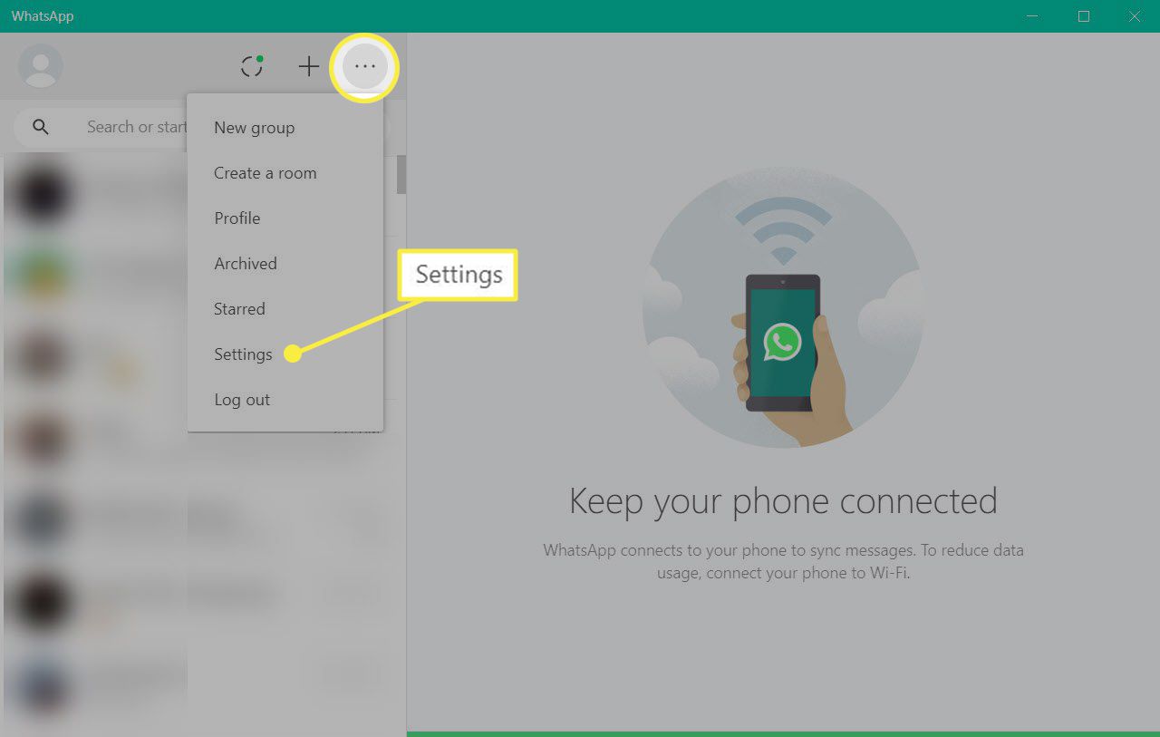 Výběr nastavení v rozhraní WhatsApp na ploše a v prohlížeči.