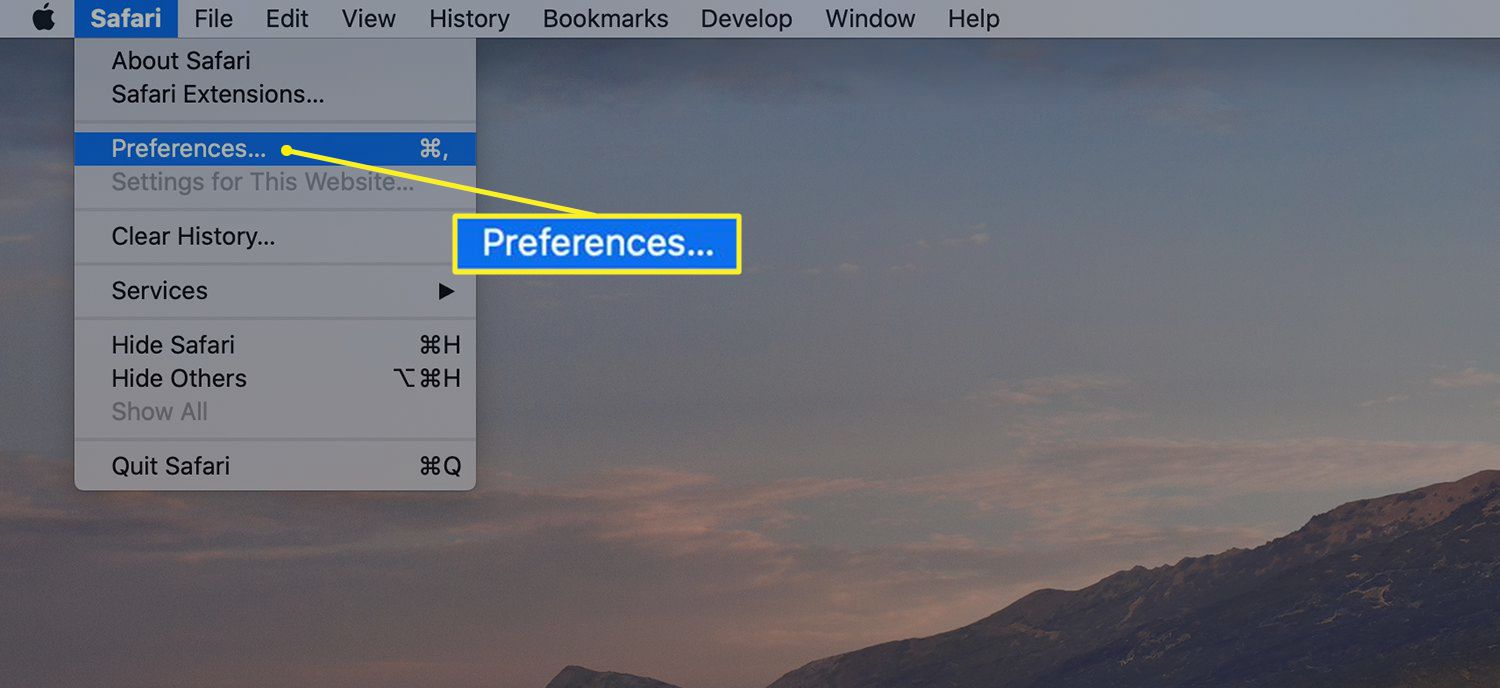 Cesta k předvolbám Safari na počítači Mac